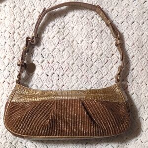 Brahmin Gold and Brown Crescent Shoulder Bag